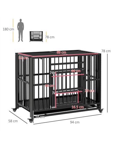 PawHut 37" Heavy Duty Dog Crate, Foldable Dog Cage, with Openable Top, Locks, Removable Tray, Wheels - Black