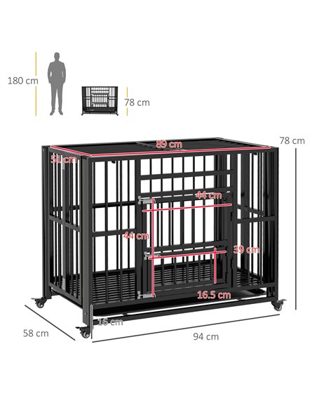 PawHut 37" Heavy Duty Dog Crate, Foldable Dog Cage, with Openable Top, Locks, Removable Tray, Wheels - Black - pic 141889 | FastDaddyshop