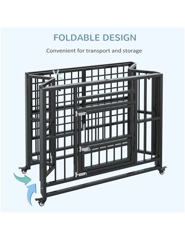 PawHut 37" Heavy Duty Dog Crate, Foldable Dog Cage, with Openable Top, Locks, Removable Tray, Wheels - Black