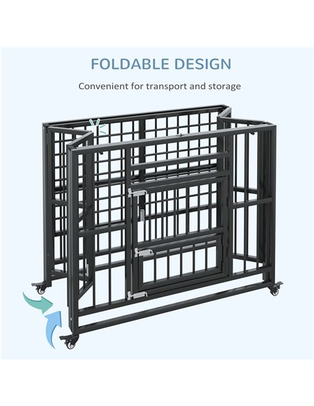 PawHut 37" Heavy Duty Dog Crate, Foldable Dog Cage, with Openable Top, Locks, Removable Tray, Wheels - Black - pic 141891 | FastDaddyshop