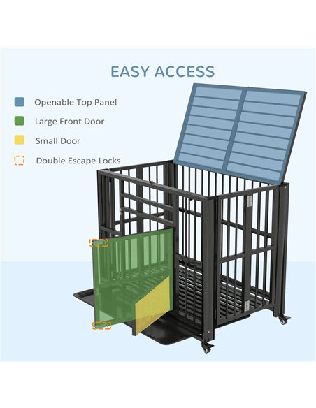 PawHut 37" Heavy Duty Dog Crate, Foldable Dog Cage, with Openable Top, Locks, Removable Tray, Wheels - Black - pic 141892 | FastDaddyshop