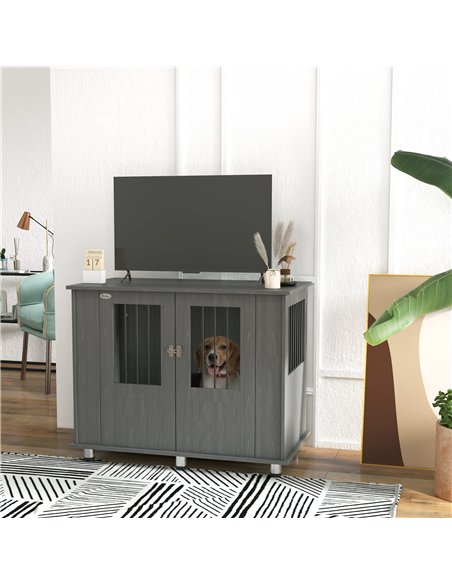 PawHut Dog Crate Table for Medium and Large Dogs with Magnetic Door for Indoor Use, 95 x 55 x 75 cm, Grey - pic 141897 | FastDaddyshop