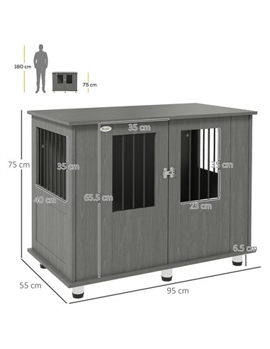 PawHut Dog Crate Table for Medium and Large Dogs with Magnetic Door for Indoor Use, 95 x 55 x 75 cm, Grey