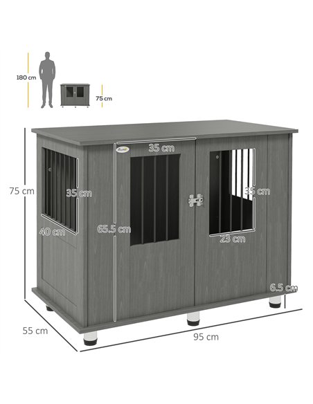 PawHut Dog Crate Table for Medium and Large Dogs with Magnetic Door for Indoor Use, 95 x 55 x 75 cm, Grey - pic 141898 | FastDaddyshop