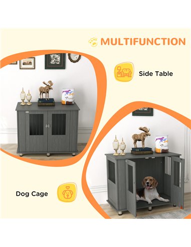 PawHut Dog Crate Table for Medium and Large Dogs with Magnetic Door for Indoor Use, 95 x 55 x 75 cm, Grey