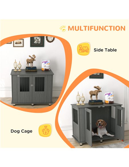 PawHut Dog Crate Table for Medium and Large Dogs with Magnetic Door for Indoor Use, 95 x 55 x 75 cm, Grey - pic 141900 | FastDaddyshop