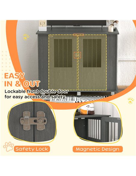 PawHut Dog Crate Table for Medium and Large Dogs with Magnetic Door for Indoor Use, 95 x 55 x 75 cm, Grey - pic 141901 | FastDaddyshop
