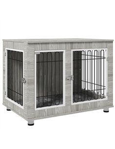 PawHut Indoor Dog Kennel w/ Soft Cushion, Double Door for Large Dogs, 106 x 74 x 81.5cm, Grey