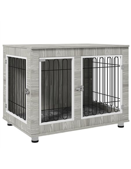 PawHut Indoor Dog Kennel w/ Soft Cushion, Double Door for Large Dogs, 106 x 74 x 81.5cm, Grey - pic 141905 | FastDaddyshop