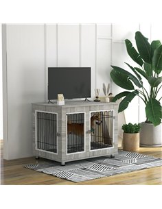 PawHut Indoor Dog Kennel w/ Soft Cushion, Double Door for Large Dogs, 106 x 74 x 81.5cm, Grey 2