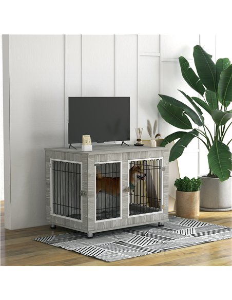 PawHut Indoor Dog Kennel w/ Soft Cushion, Double Door for Large Dogs, 106 x 74 x 81.5cm, Grey - pic 141906 | FastDaddyshop