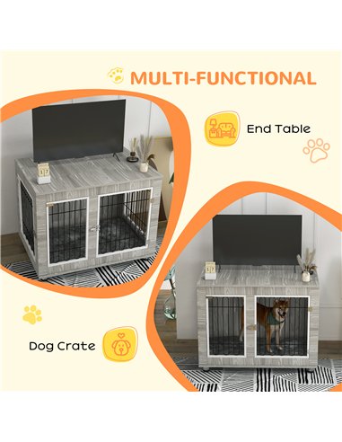 PawHut Indoor Dog Kennel w/ Soft Cushion, Double Door for Large Dogs, 106 x 74 x 81.5cm, Grey