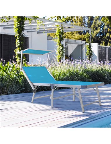 Outsunny Garden Sun Lounger Texteline Chaise Lounge Reclining Chair with Canopy Adjustable Backrest Bed Aluminium Frame - Blue
