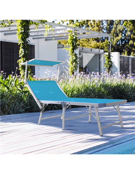 Outsunny Garden Sun Lounger Texteline Chaise Lounge Reclining Chair with Canopy Adjustable Backrest Bed Aluminium Frame - Blue - pic 14191 | FastDaddyshop