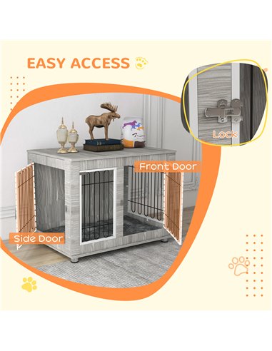 PawHut Indoor Dog Kennel w/ Soft Cushion, Double Door for Large Dogs, 106 x 74 x 81.5cm, Grey