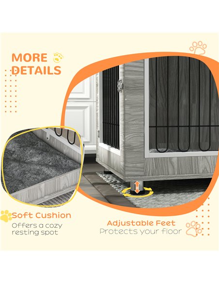 PawHut Indoor Dog Kennel w/ Soft Cushion, Double Door for Large Dogs, 106 x 74 x 81.5cm, Grey - pic 141911 | FastDaddyshop