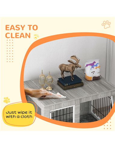 PawHut Indoor Dog Kennel w/ Soft Cushion, Double Door for Large Dogs, 106 x 74 x 81.5cm, Grey
