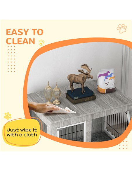 PawHut Indoor Dog Kennel w/ Soft Cushion, Double Door for Large Dogs, 106 x 74 x 81.5cm, Grey - pic 141912 | FastDaddyshop