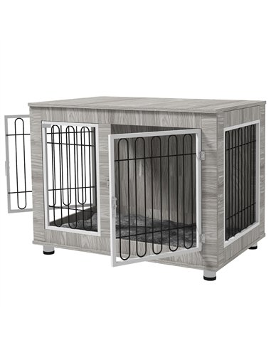 PawHut Indoor Dog Kennel w/ Soft Cushion, Double Door for Large Dogs, 106 x 74 x 81.5cm, Grey
