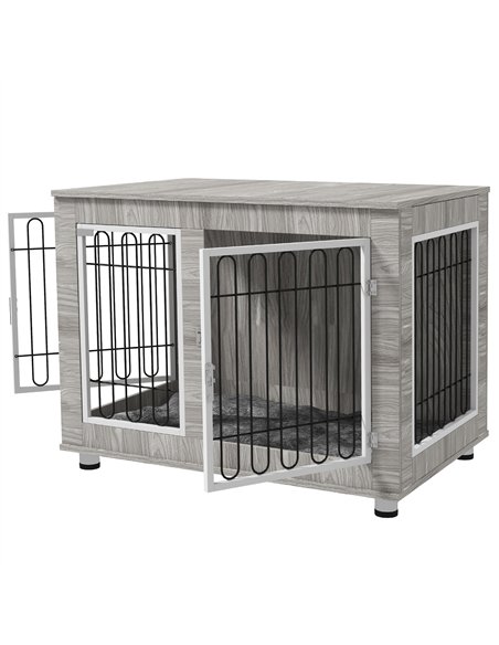 PawHut Indoor Dog Kennel w/ Soft Cushion, Double Door for Large Dogs, 106 x 74 x 81.5cm, Grey - pic 141913 | FastDaddyshop