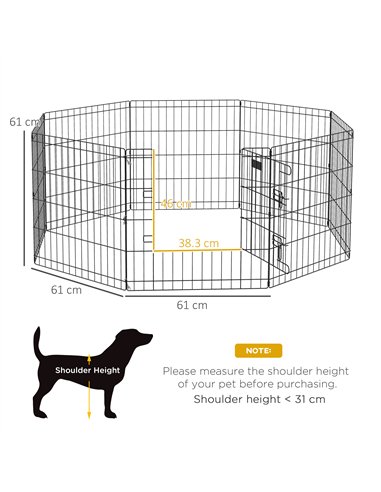 PawHut Dog Playpen, Puppy Pen, Eight-Panel Metal Fence, for Small Dogs, Indoors, Outdoors - Black