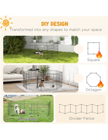 PawHut Dog Playpen, Puppy Pen, Eight-Panel Metal Fence, for Small Dogs, Indoors, Outdoors - Black
