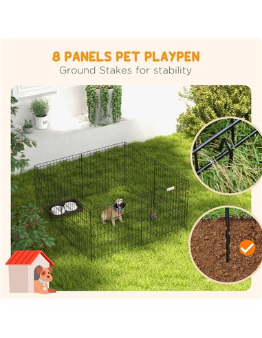 PawHut Dog Playpen, Puppy Pen, Eight-Panel Metal Fence, for Small Dogs, Indoors, Outdoors - Black