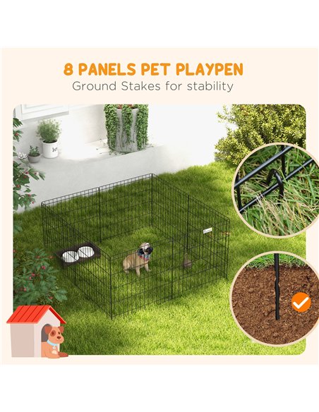 PawHut Dog Playpen, Puppy Pen, Eight-Panel Metal Fence, for Small Dogs, Indoors, Outdoors - Black - pic 141919 | FastDaddyshop