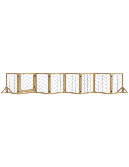 PawHut 8 Panels Foldable Pet Gate with Support Feet, for House, Doorway, Stairs, Small and Medium Dogs - Natural Wood - pic 141923 | FastDaddyshop