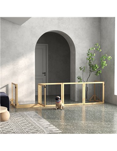 PawHut 8 Panels Foldable Pet Gate with Support Feet, for House, Doorway, Stairs, Small and Medium Dogs - Natural Wood