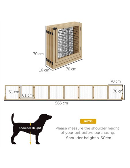 PawHut 8 Panels Foldable Pet Gate with Support Feet, for House, Doorway, Stairs, Small and Medium Dogs - Natural Wood - pic 141925 | FastDaddyshop