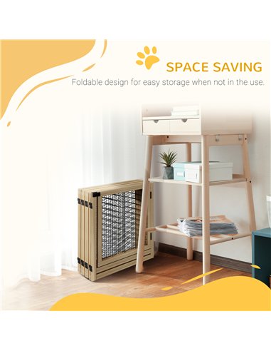 PawHut 8 Panels Foldable Pet Gate with Support Feet, for House, Doorway, Stairs, Small and Medium Dogs - Natural Wood