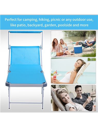 Outsunny Garden Sun Lounger Texteline Chaise Lounge Reclining Chair with Canopy Adjustable Backrest Bed Aluminium Frame - Blue