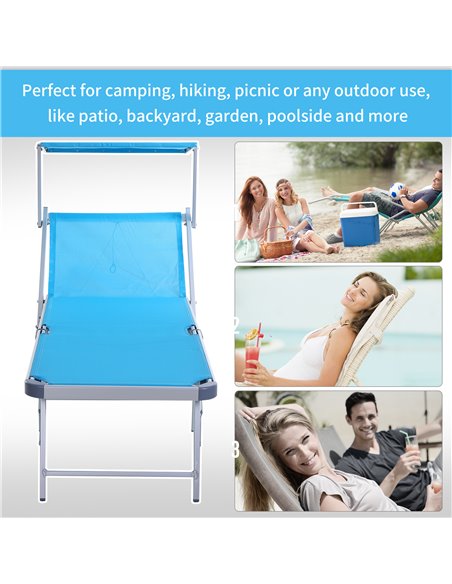 Outsunny Garden Sun Lounger Texteline Chaise Lounge Reclining Chair with Canopy Adjustable Backrest Bed Aluminium Frame - Blue - pic 14193 | FastDaddyshop