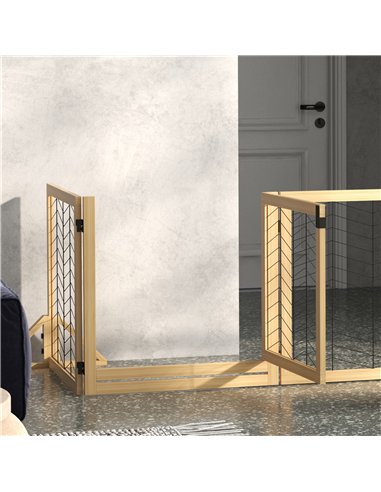 PawHut 8 Panels Foldable Pet Gate with Support Feet, for House, Doorway, Stairs, Small and Medium Dogs - Natural Wood