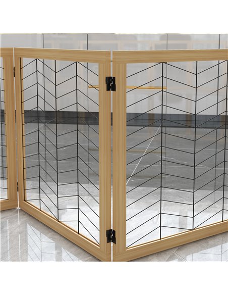 PawHut 8 Panels Foldable Pet Gate with Support Feet, for House, Doorway, Stairs, Small and Medium Dogs - Natural Wood - pic 141931 | FastDaddyshop
