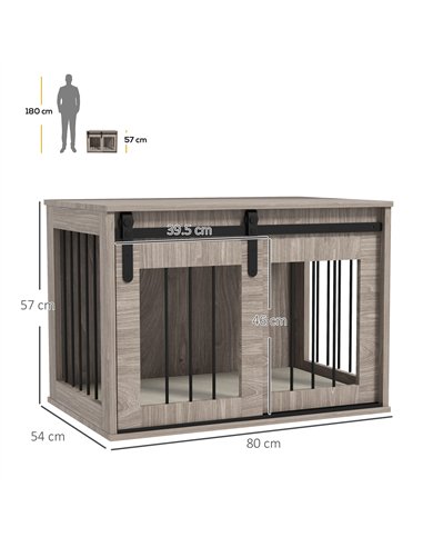 PawHut Dog Crate Furniture with Removable Cushion for Medium Dogs, 80 x 54 x 57cm - Brown