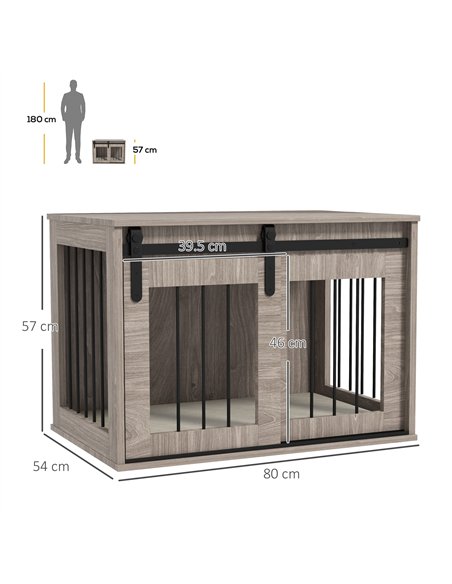 PawHut Dog Crate Furniture with Removable Cushion for Medium Dogs, 80 x 54 x 57cm - Brown - pic 141934 | FastDaddyshop