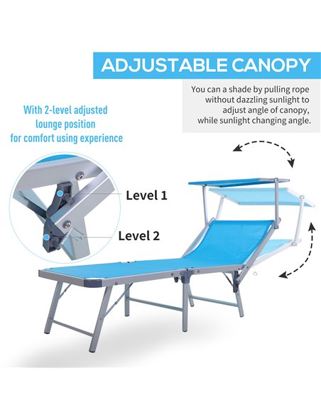 Outsunny Garden Sun Lounger Texteline Chaise Lounge Reclining Chair with Canopy Adjustable Backrest Bed Aluminium Frame - Blue - pic 14194 | FastDaddyshop