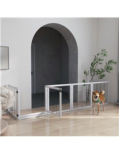 PawHut 8 Panels Foldable Pet Gate with Support Feet, for House, Doorway, Stairs, Small and Medium Dogs - White 2