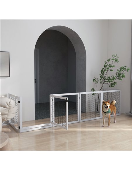 PawHut 8 Panels Foldable Pet Gate with Support Feet, for House, Doorway, Stairs, Small and Medium Dogs - White - pic 141942 | FastDaddyshop