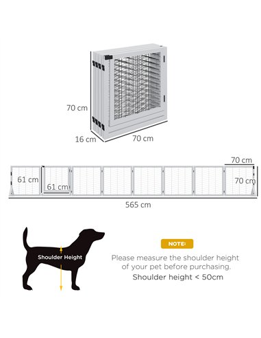 PawHut 8 Panels Foldable Pet Gate with Support Feet, for House, Doorway, Stairs, Small and Medium Dogs - White