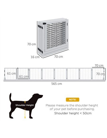 PawHut 8 Panels Foldable Pet Gate with Support Feet, for House, Doorway, Stairs, Small and Medium Dogs - White - pic 141943 | FastDaddyshop