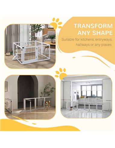 PawHut 8 Panels Foldable Pet Gate with Support Feet, for House, Doorway, Stairs, Small and Medium Dogs - White