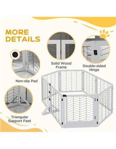 PawHut 8 Panels Foldable Pet Gate with Support Feet, for House, Doorway, Stairs, Small and Medium Dogs - White
