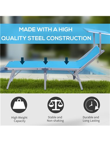 Outsunny Garden Sun Lounger Texteline Chaise Lounge Reclining Chair with Canopy Adjustable Backrest Bed Aluminium Frame - Blue