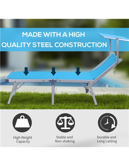 Outsunny Garden Sun Lounger Texteline Chaise Lounge Reclining Chair with Canopy Adjustable Backrest Bed Aluminium Frame - Blue - pic 14195 | FastDaddyshop