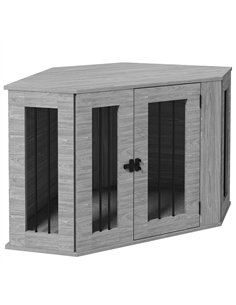 PawHut 2 in 1 Dog Crate Furniture Side Table, with Cushion, 104 x 55 x 63cm - Grey