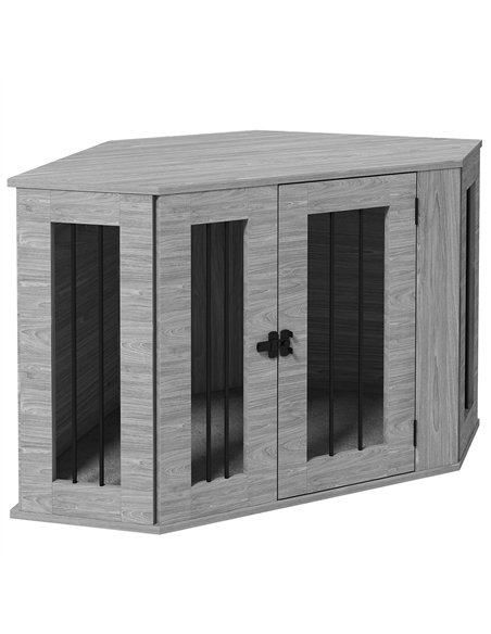 PawHut 2 in 1 Dog Crate Furniture Side Table, with Cushion, 104 x 55 x 63cm - Grey - pic 141950 | FastDaddyshop