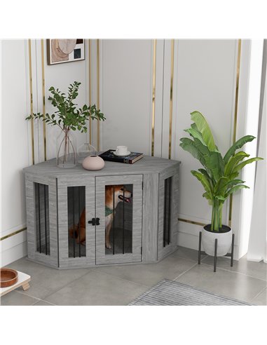 PawHut 2 in 1 Dog Crate Furniture Side Table, with Cushion, 104 x 55 x 63cm - Grey